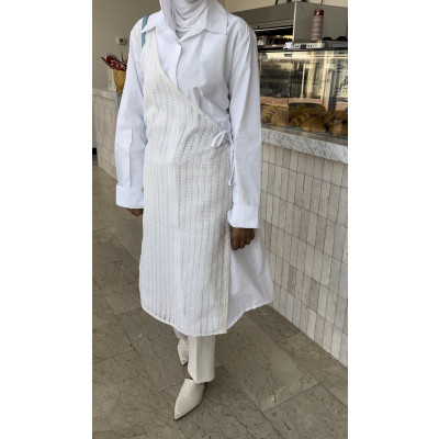 Summer white long knot-belt shirt